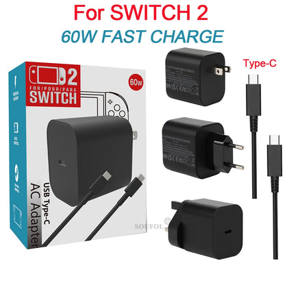 Cargador rápido USB C de 60W con enchufes EU US UK para Switch2