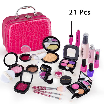 Kids Makeup Set - Pretend Play Kit With Lipstick Nail Polish Eye Shadow In Leopard Case CE Certified Toy Back To School