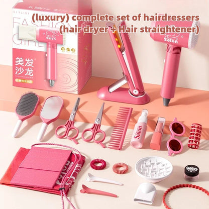 Kids Hair Salon Set Pink Legesæt til styling med hårtørrer og tilbehør Efterår 2025 Gave