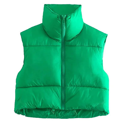 Warm Women’s Puffer Vest - Cropped Boxy, Polyester, Winter