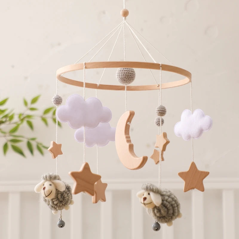 Wooden Felt Animal Crib Mobile With Soothing Calming Music