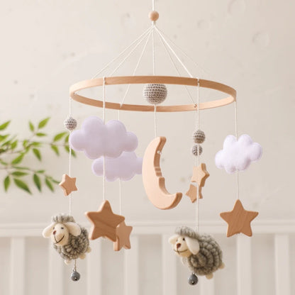 Wooden Felt Animal Crib Mobile With Soothing Calming Music