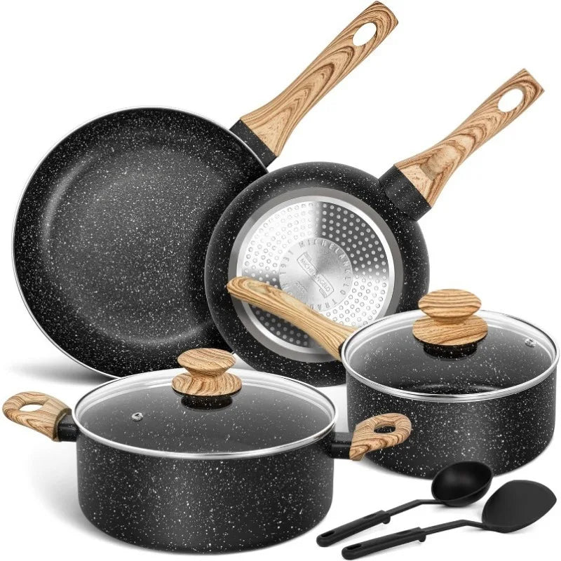 12-Piece Nonstick Granite Cookware Set - PFOA-Free Pots and Pans, Induction Compatible Kitchen Essentials for Healthy Cooking