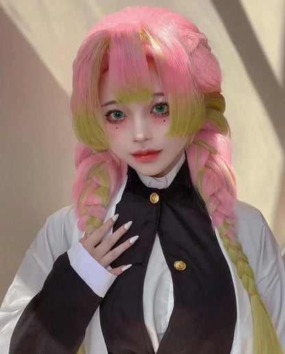 Demon Slayer Kanroji Mitsuri Kimono Haori Cosplay Costume Set with Wig for Adults Kids Halloween 2026