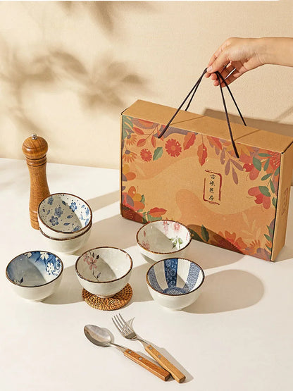 Japanse keramische kom set 6-delig magnetronbestendig geschenkdoos