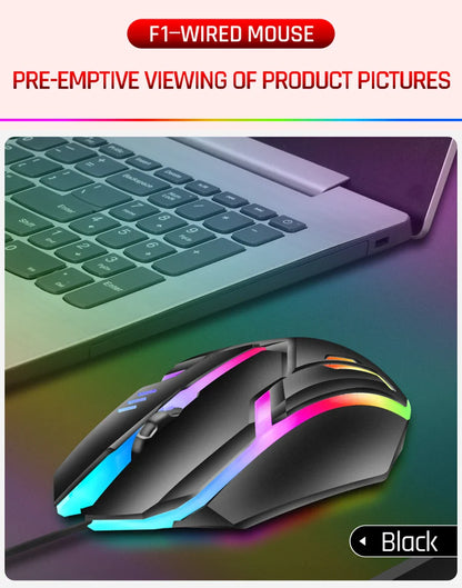 Mouse da gioco cablato RGB 3 pulsanti USB precisione ufficio