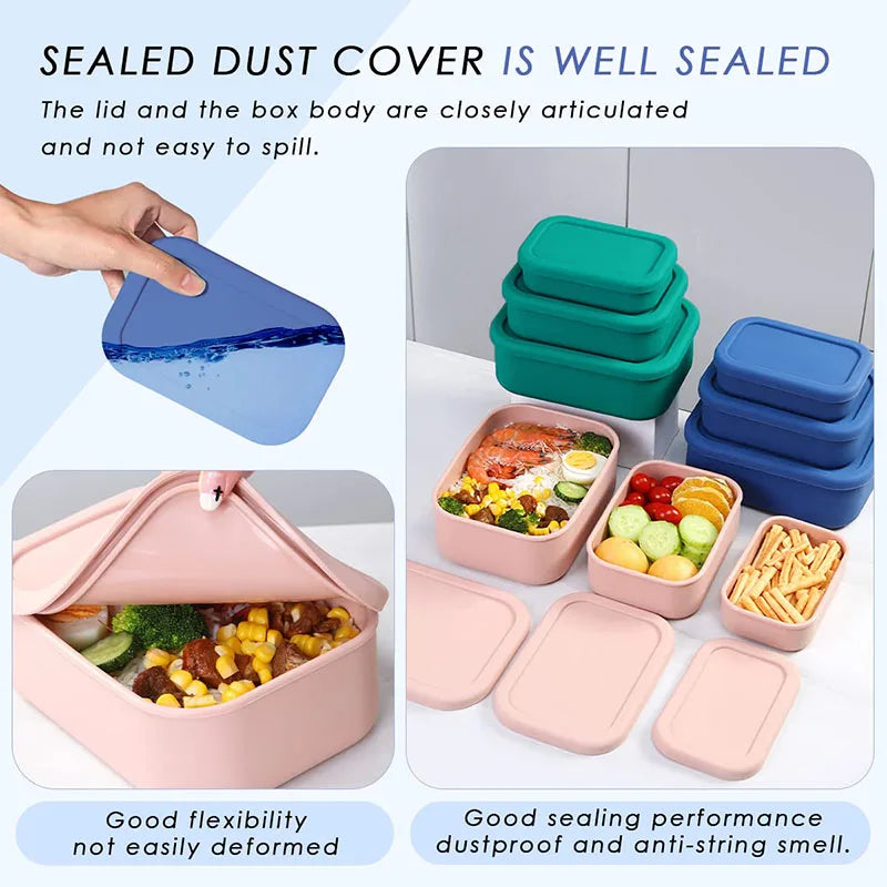 BPA-Free Leak-Proof Silicone Bento Lunch Box - Reusable Meal Prep Container for Kids & Adults