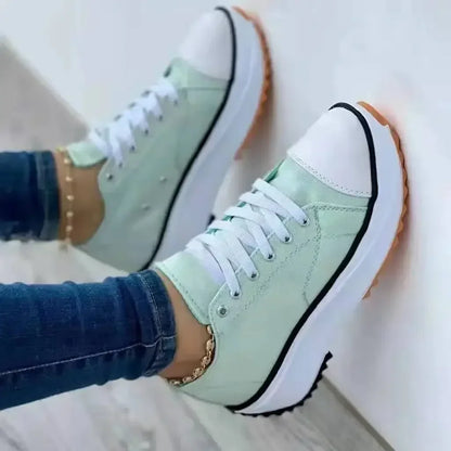 Zapatillas de Lona Clásicas para Mujeres - Zapatos Casual de Plataforma Blanca con Cordones