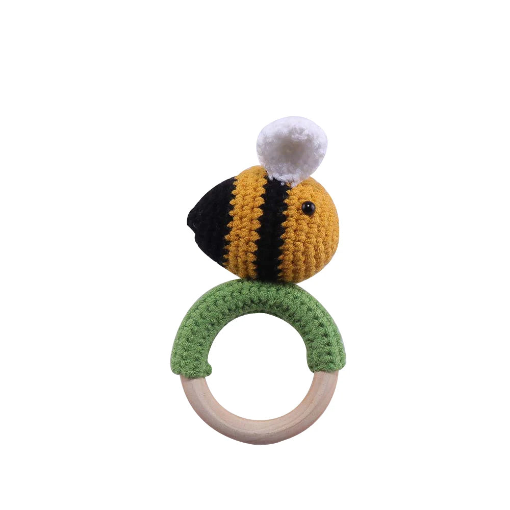Wooden Crochet Animal Teether Rattle Newborn Sensory Toys