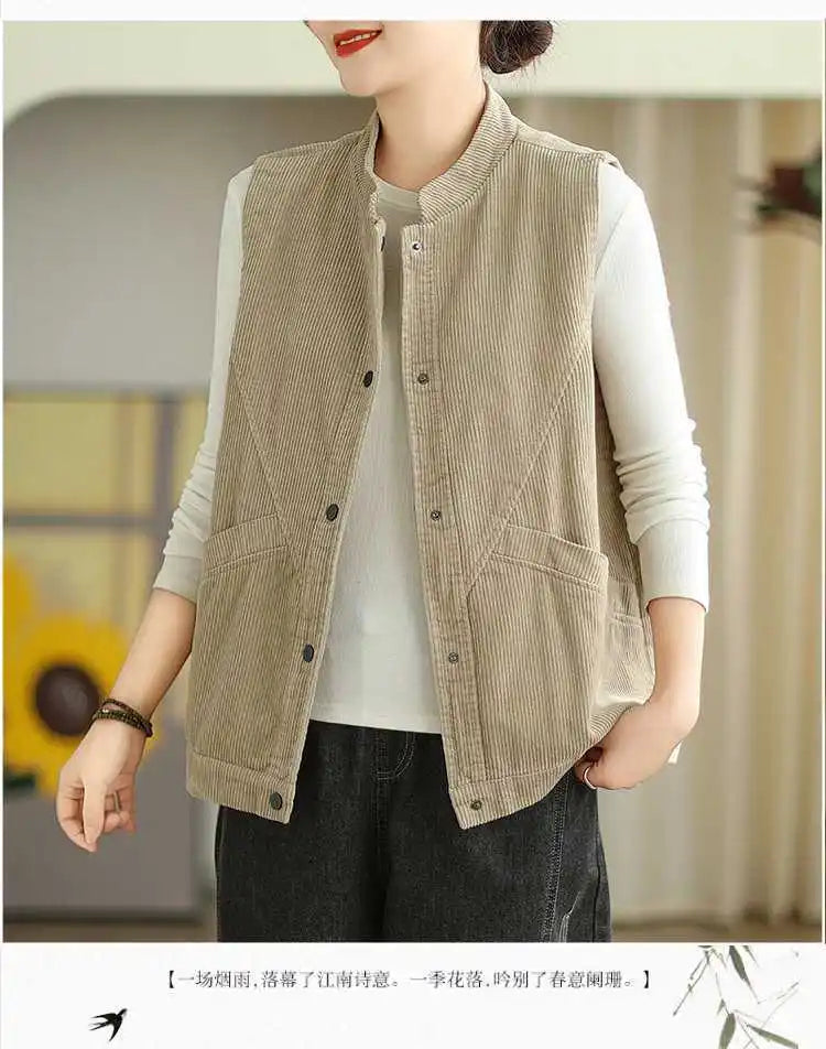 Soft Women's Corduroy Vest - Relaxed Sleeveless, Velvet