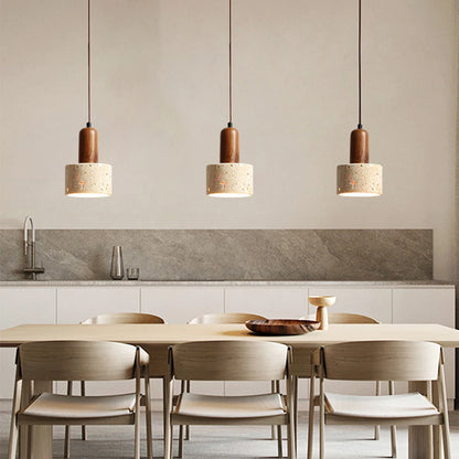 Lámpara colgante japonesa Japandi de madera y lámpara de noche de travertino