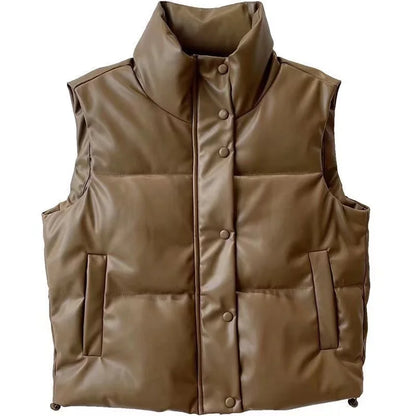 Warm Women’s PU Leather Vest - Padded Short, For Winter
