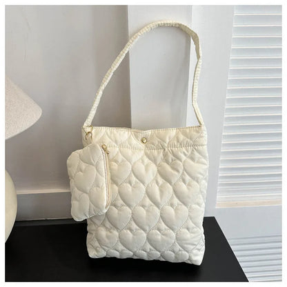 Cozy women's quilted tote – padded square shoulder bag, polyester, casual everyday