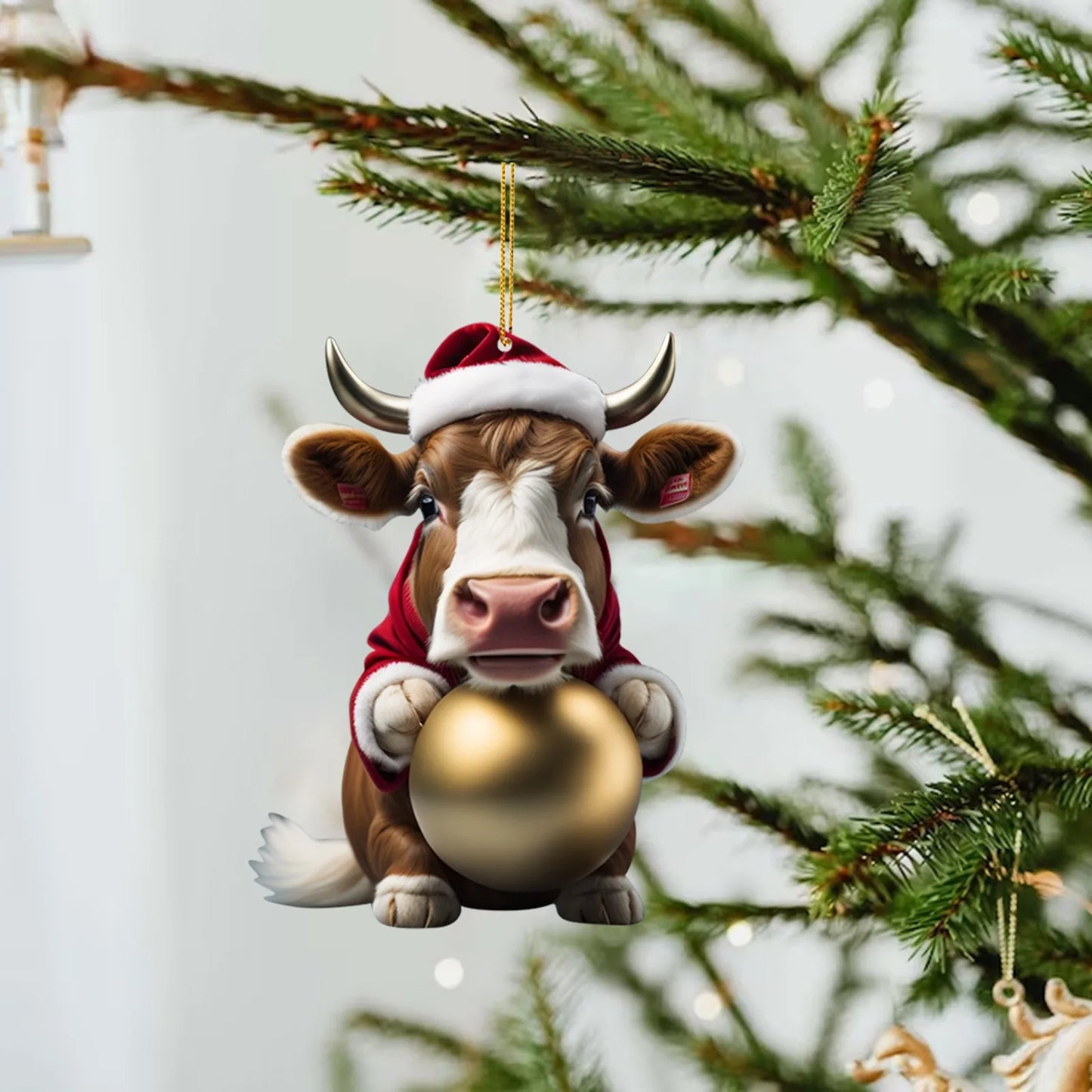 2D Acrylic Cartoon Cow Christmas Ornament - Fun Holiday Decoration, Cute Tree Pendant for Kids, Perfect Xmas Gift & Party Decor