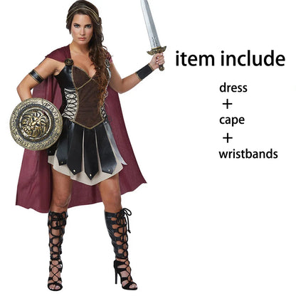 Middeleeuws Spartaanse gladiator-krijgerscosplaykostuum, Halloweenkostuum voor vrouwen, Romeinse prinsessenfantasiejurk 2026
