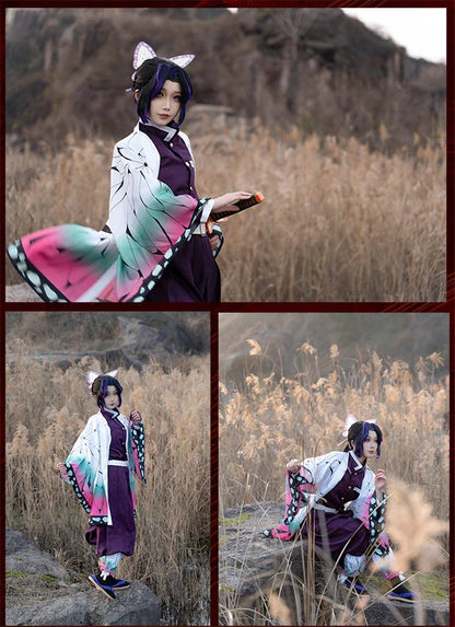 Demon Slayer Kochou Shinobu Kimono Cosplay Costume Set with Wig for Kids Adults Halloween 2026