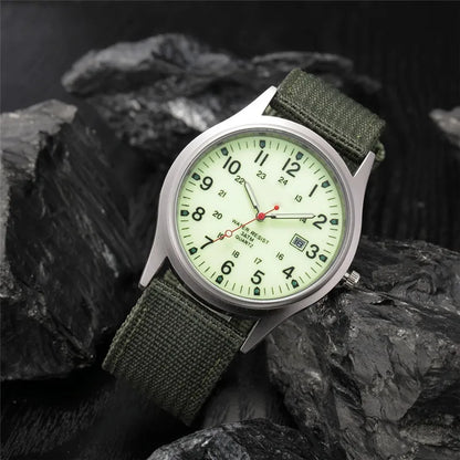 Quartz Field Watch Nylon Strap Military Style Date Luminous