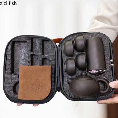 Purple Clay Travel Tea Set Portable Kung Fu Teaware