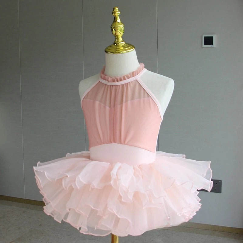 Set body leggero da balletto per ragazze - top con maniche a sbuffo, gonna tutu in tulle, poliestere, per lezione di danza