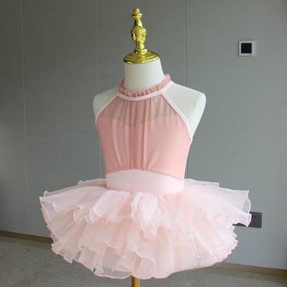 Set body leggero da balletto per ragazze - top con maniche a sbuffo, gonna tutu in tulle, poliestere, per lezione di danza