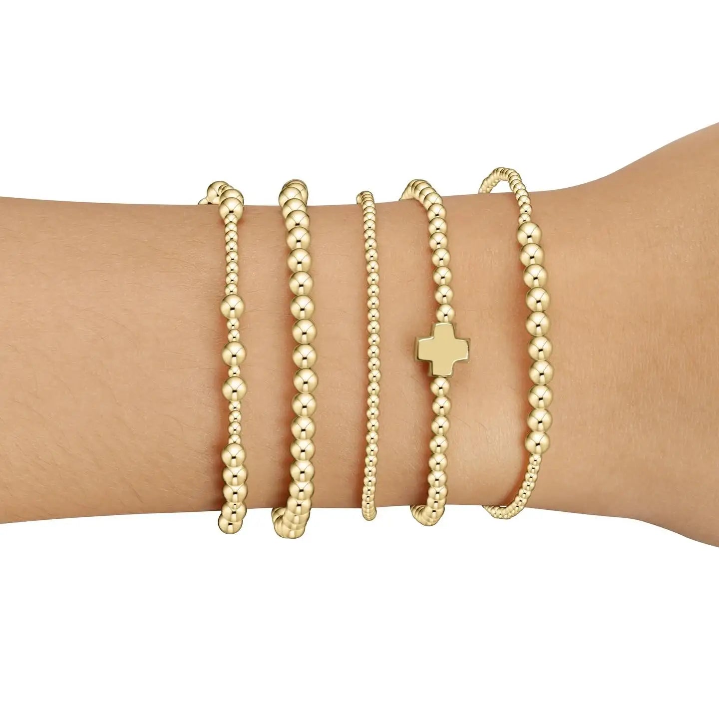 Gold Plated Cross Beaded Bracelet Stackable Hypoallergenic