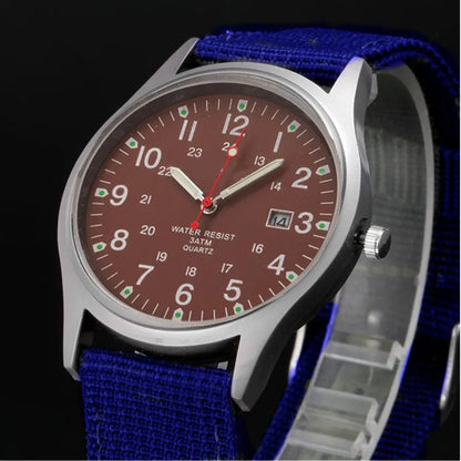 Quartz Field Watch Nylon Strap Military Style Date Luminous