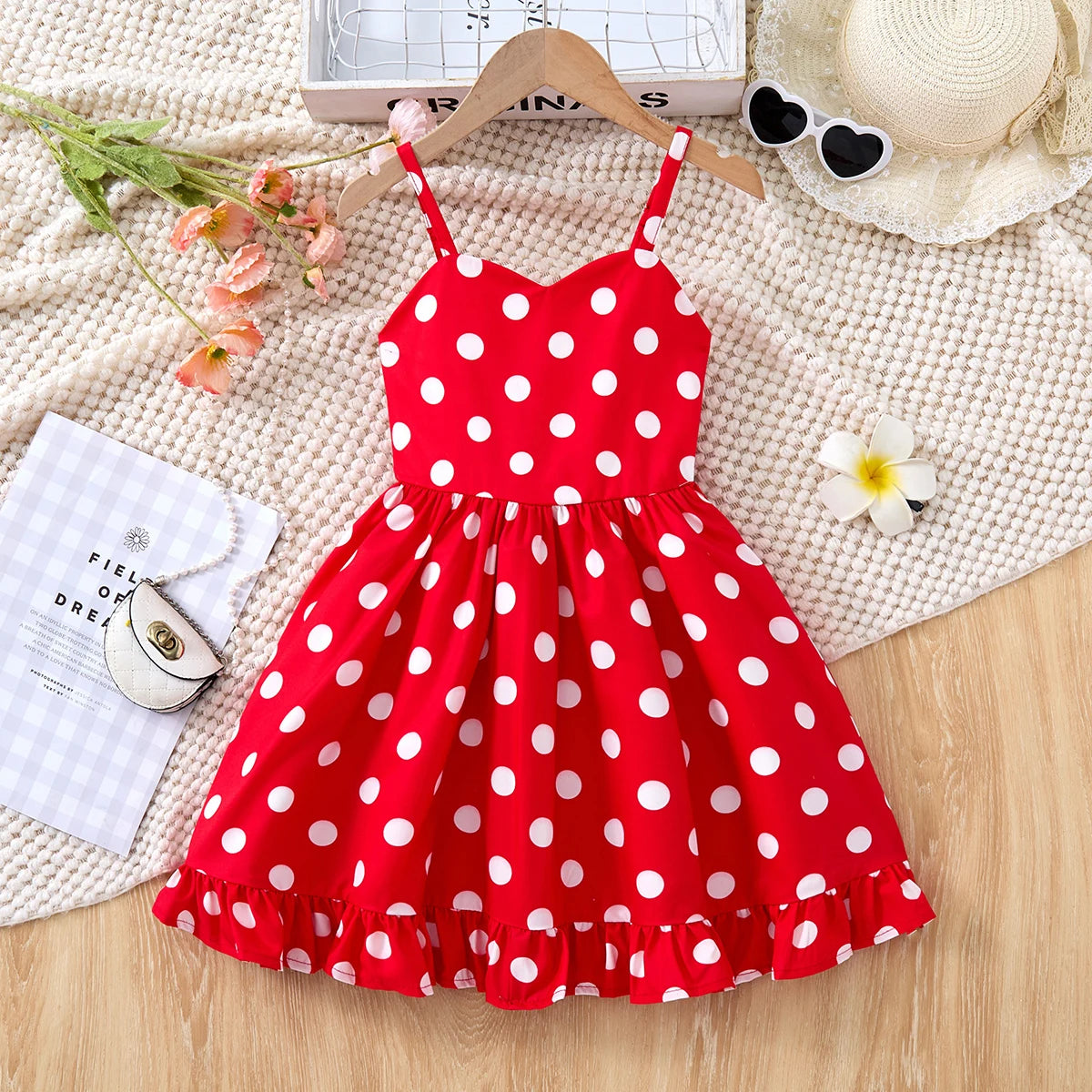 Breathable girls' dress - lace-up sling, sleeveless, flowy, polyester, for summer