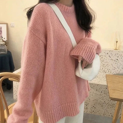 Cozy Oversized Women’s Pullover Sweater - Round Neck Knit