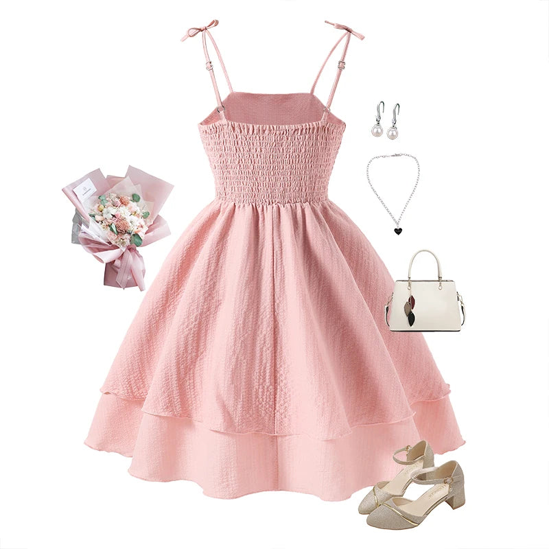 Lightweight Girls' Dress - Tiered Sling Dress, Polyester Elastane, For Birthday Party, Pageant, Communion