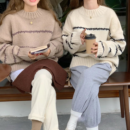 Oversized Cozy Womens Knit Sweater - Chunky Crewneck Winter