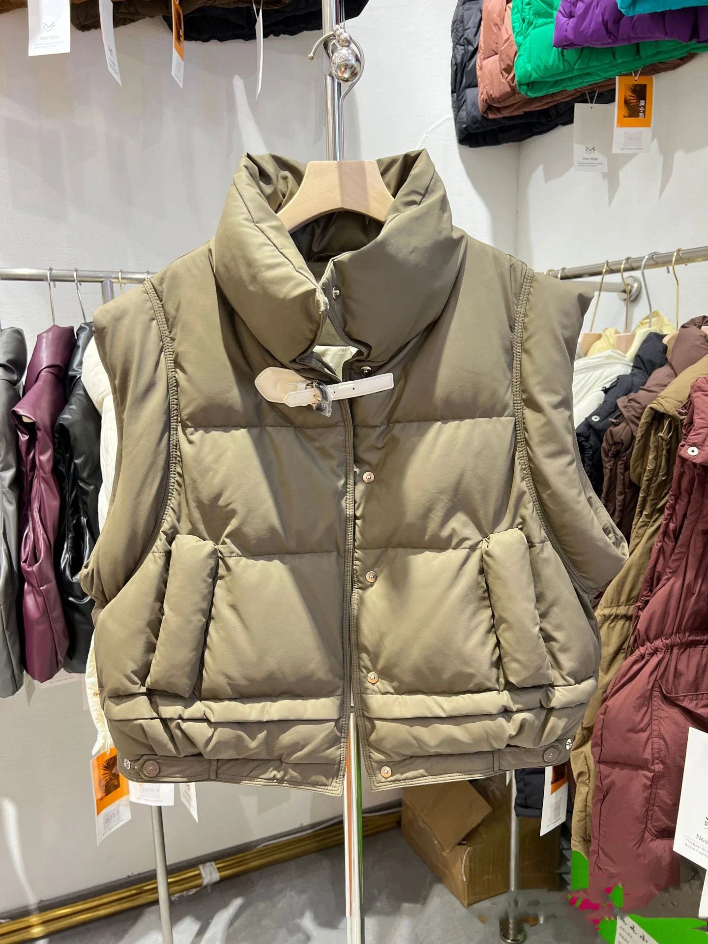 Warm Women’s Down Vest - Cropped Boxy, PU, Winter Layering