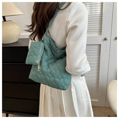 Cozy women's quilted tote – padded square shoulder bag, polyester, casual everyday