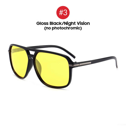 Polaroid nattseende solbriller med store firkantede fotokromatiske linser for kjøring fra dag til natt Høst 2025 trend
