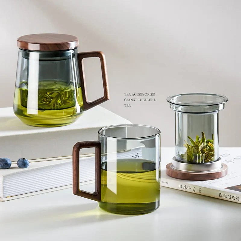 Glass Tea Cup With Wood Handle Heat Resistant Puer Filter Mug Kung Fu Tea Set Fall 2025 Easy Brewing