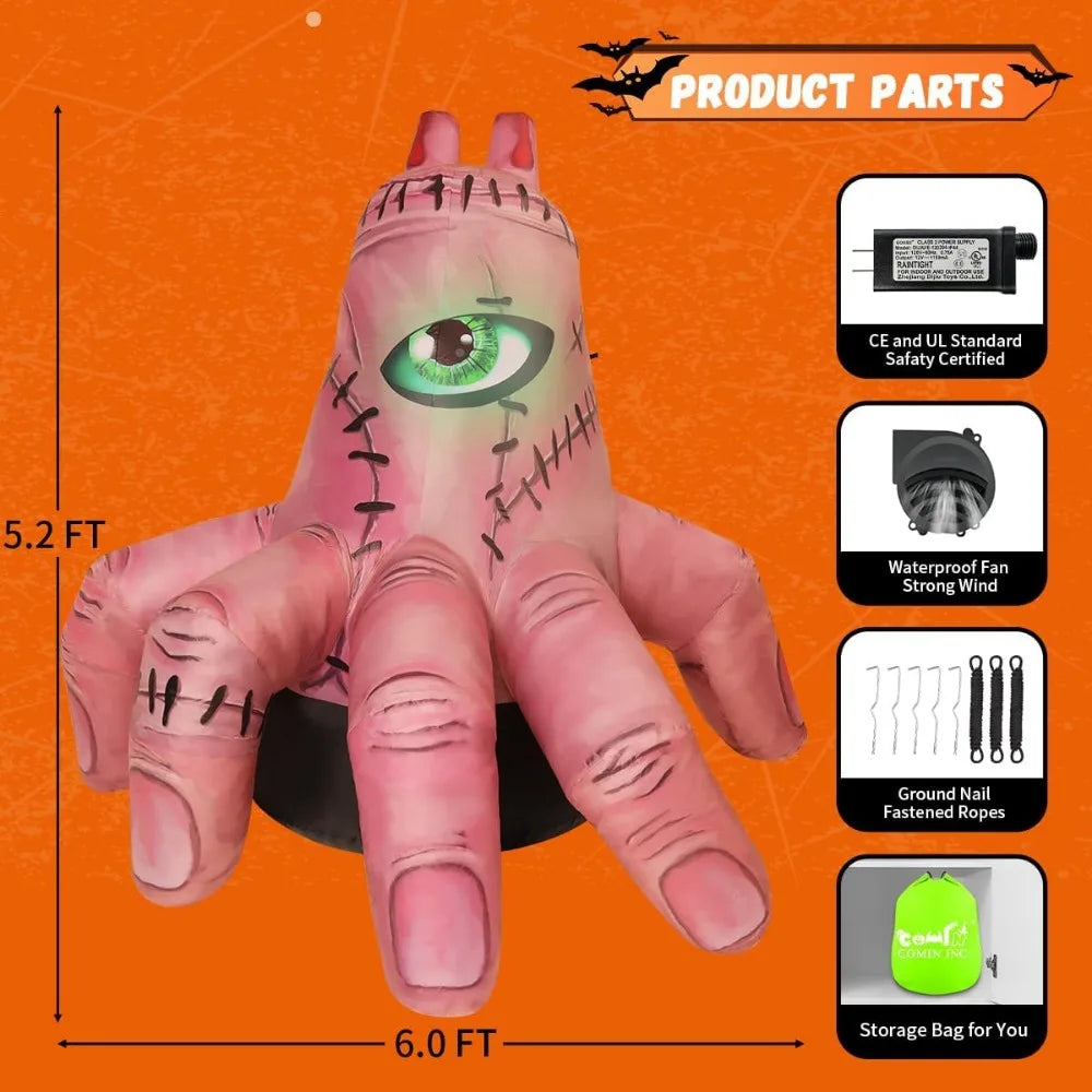 Giant Halloween Inflatable Hand with LED Lights – Scary Yard Decoration for Outdoor and Indoor Use