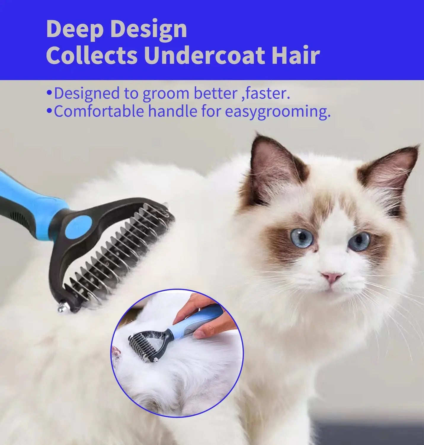 Pet Grooming Care Deshedding Brush for Dogs & Cats - Fur Remover & Knot Cutter Comb