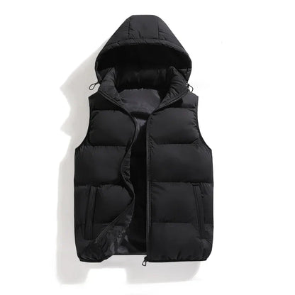 Insulating Men’s Puffer Vest - Hooded, Cotton, For Winter