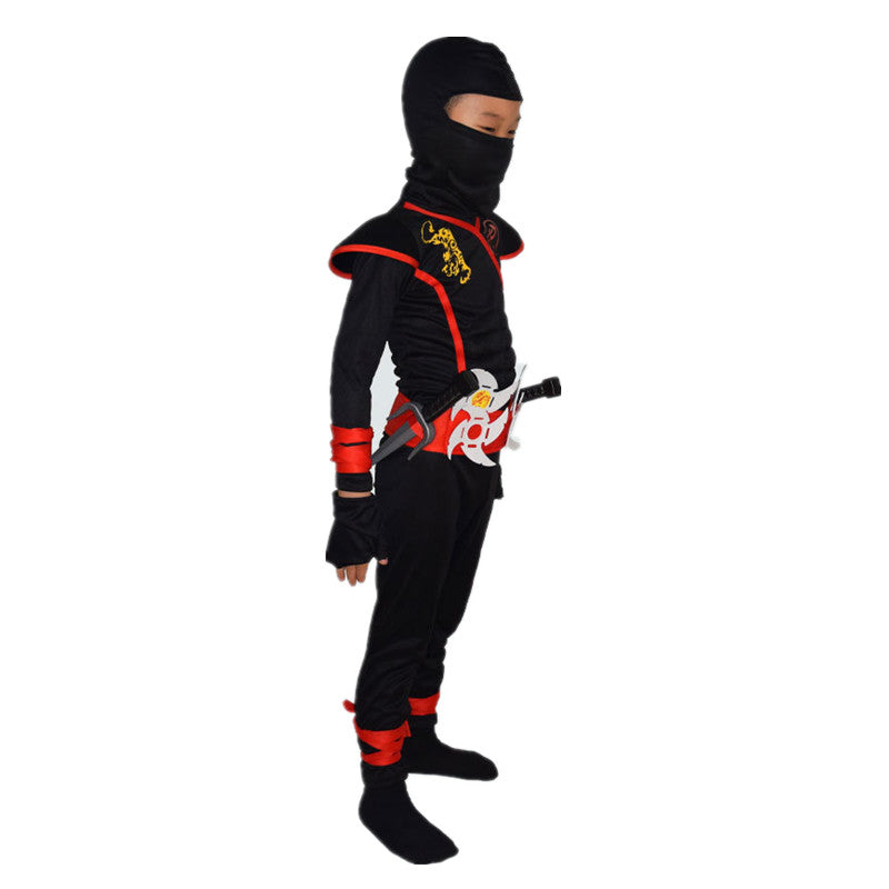 Halloweenkostuum voor jongens en meisjes als ninja, gespierde jumpsuit met accessoires van schuim en hoofddeksel 2026