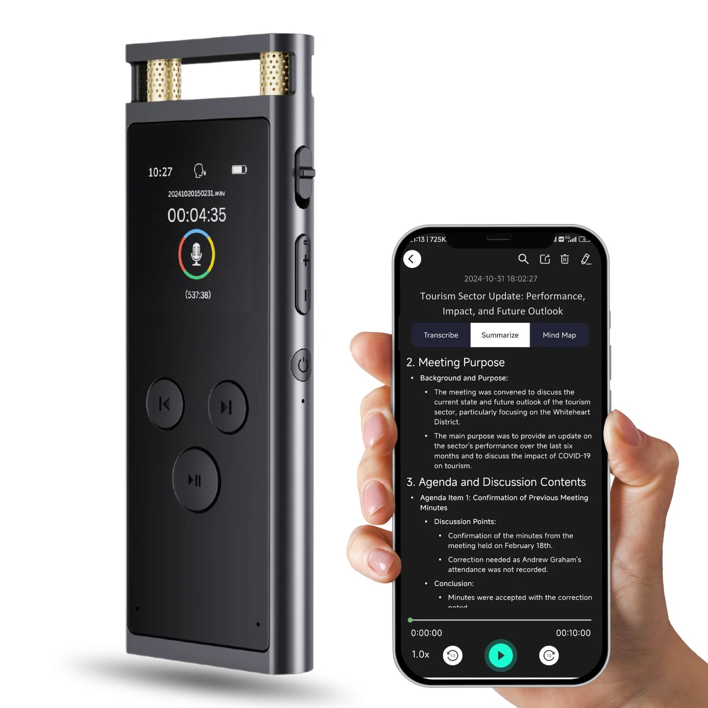 AI Voice Recorder 64GB Aluminum Dictaphone Transcribe