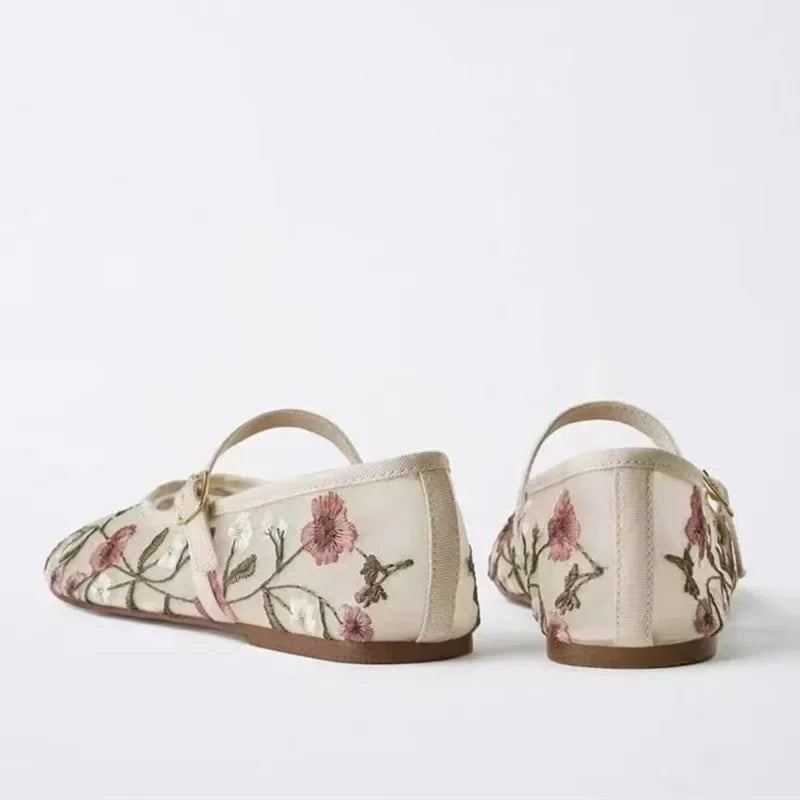 Breathable Womens Ballet Flats - Mary Jane, Mesh, Summer