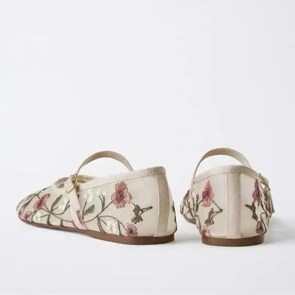 Breathable Womens Ballet Flats - Mary Jane, Mesh, Summer