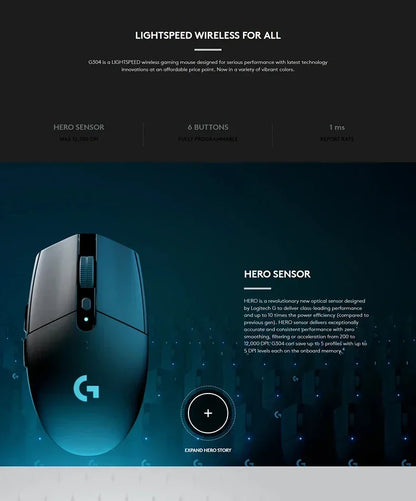 Mouse da gioco wireless leggero Sensore HERO 12K DPI
