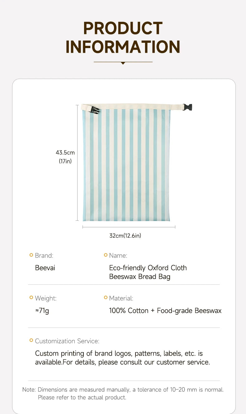 Beeswax Bread Bags 2-Pack Oxford Cloth – Eco-Friendly Reusable Food Storage Fermentation Bags 2026