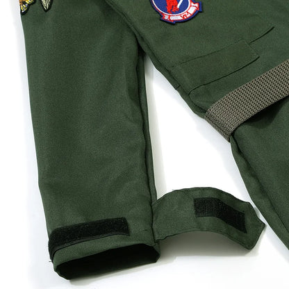 Kids Embroidered Pilot Jumpsuit Cosplay Costume with Belt for Halloween Holiday Dress Up 2026