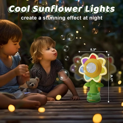 Seifenblasenmaschine für Kinder, Sonnenblumendesign, 3-Gang tragbarer Seifenblasenbläser Spielzeug für Partys