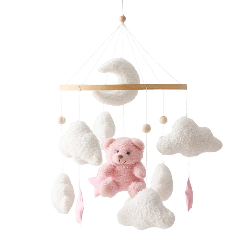 Wooden Crib Mobile Felt Bear Musical Newborn Sensory Toys
