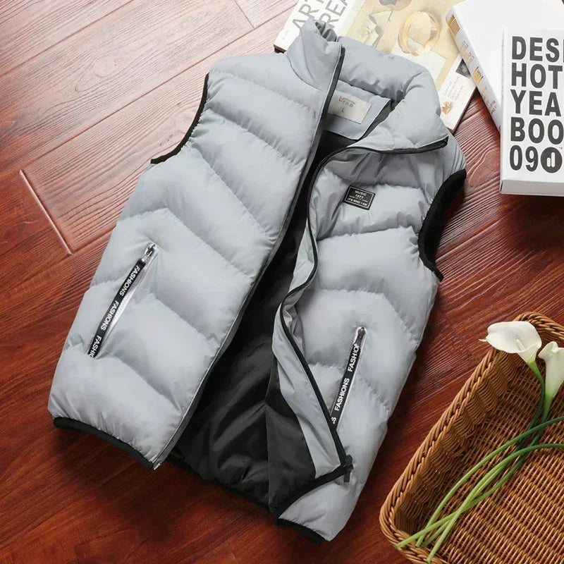 Warm Men’s Puffer Vest - Short Quilted, Polyester, Winter
