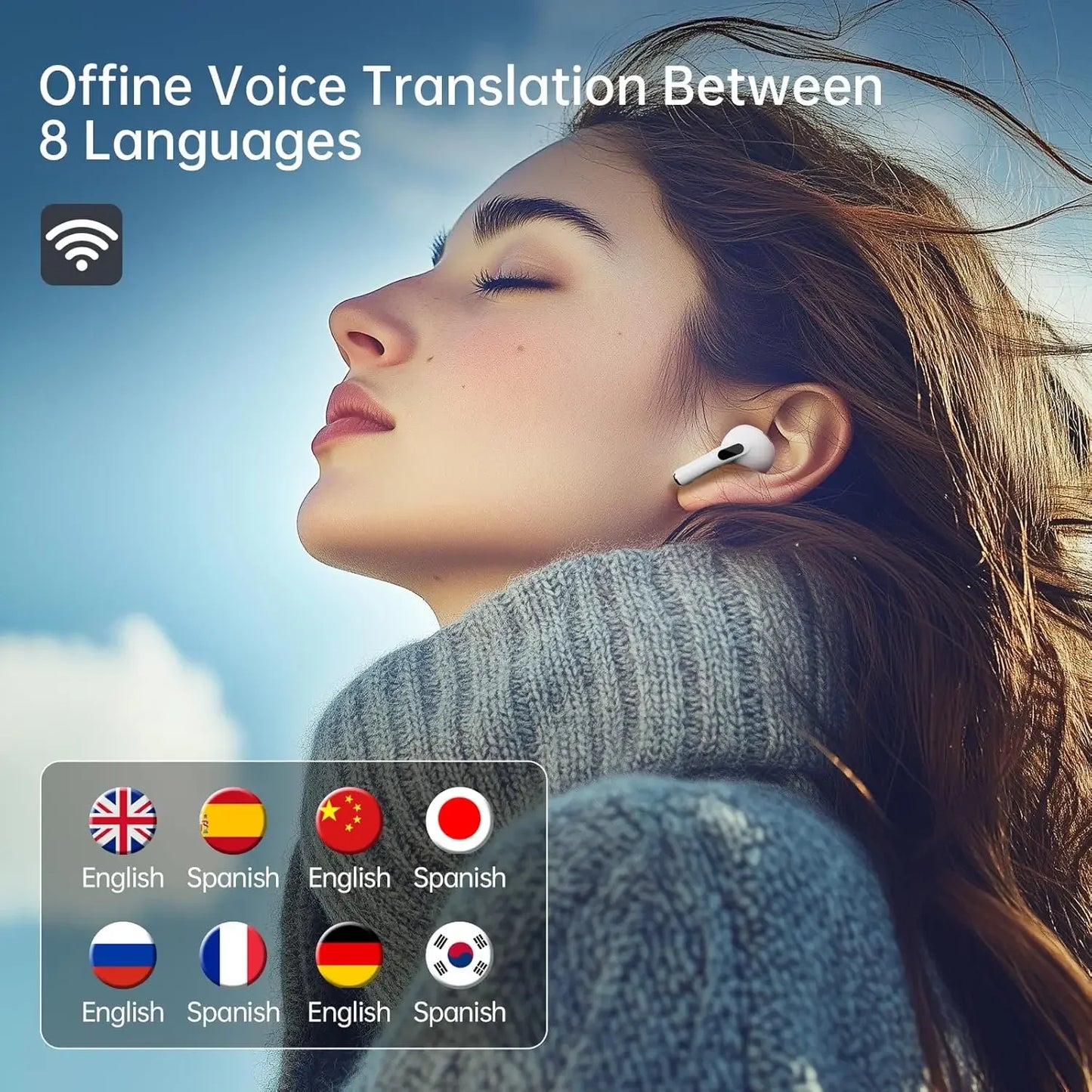 AI Translator Earbuds Offline 144 Languages 60H Case