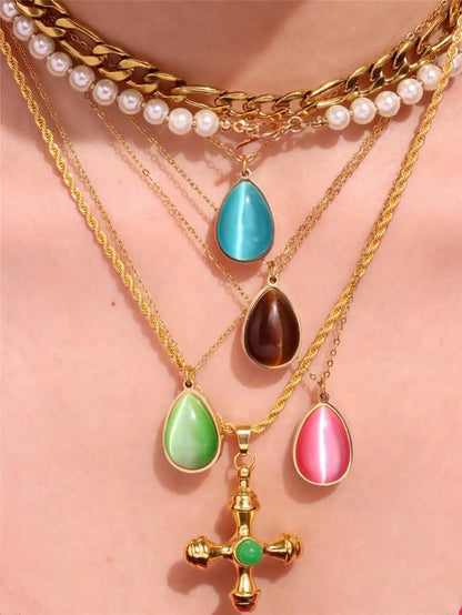 Layered Gold Tone Necklace Set With Resin Stone Pendants Boho Statement Jewelry Gift Idea Fall 2026