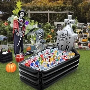 Opblaasbare Halloween-schedel, grafsteen en doodskist van PVC, griezelige sfeerdecoratie voor binnen en buiten, spookhuis 2026